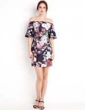 Keepsake The Label Cocktail Dress Stand Still Floral Off The Shoulder Mini XS