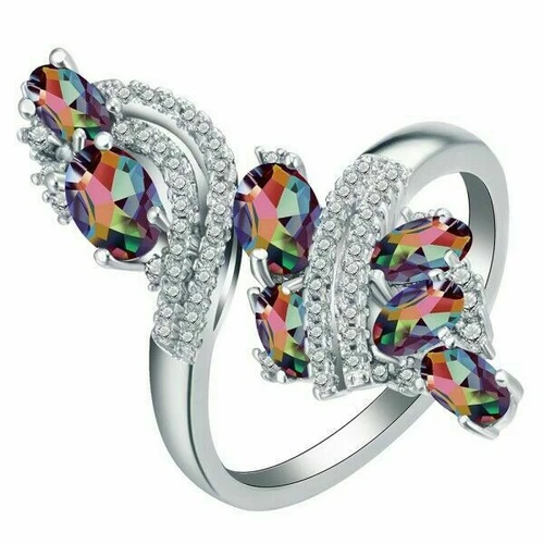 925 Silver Ring Jewelry Mystic Topaz Women Wedding Engagement Rings Size 6-10 - Picture 20 of 57
