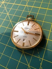 Vintage Arnex Swiss Calendar Yellow Gold Plated Pocket Watch 17 Jewels Incabloc