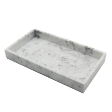 Faux Marble Hand Towel Vanity Tray White Guest Countertop Cosmetic Holder Room