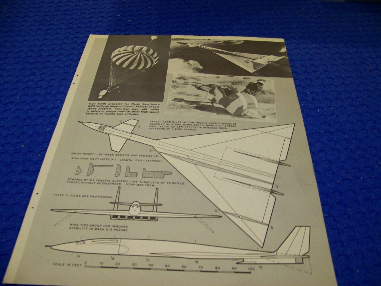 North American Xb-70 Valkyrie ..3-Views/Details..rare! (8621Ll)