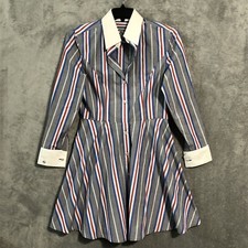 Double R by Ravi Ratan A-Line Dress Gray Stripes Large Womens Long Sleeve