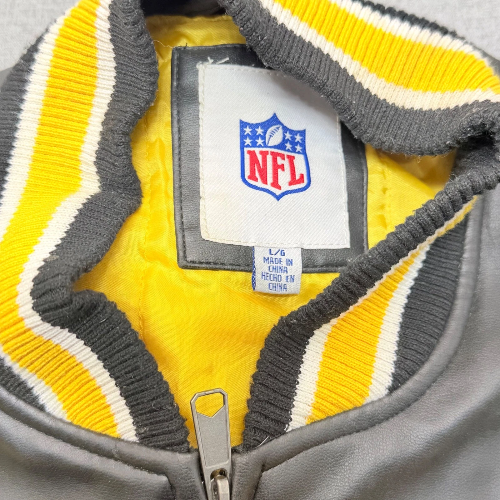 NFL Pittsburgh Steelers Faux Leather Varsity Jacket Mens Large Black Yellow - product detail image 5