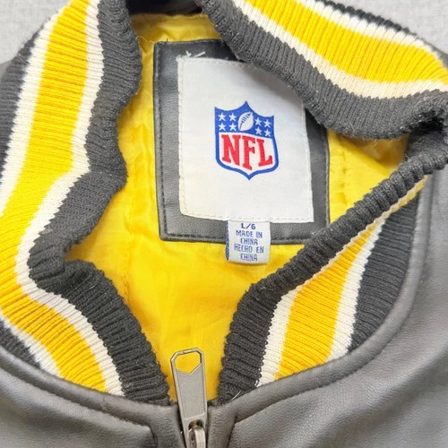 NFL Pittsburgh Steelers Faux Leather Varsity Jacket Mens Large Black Yellow image 5