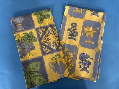 Set of Two VALLESUSA Tea Dish Towel Made In Italy Flowers Floral 30x22 Cotton