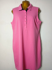 Talbots Pink Solid Knit Shift Dress Sleeveless Collared Button Stretch L