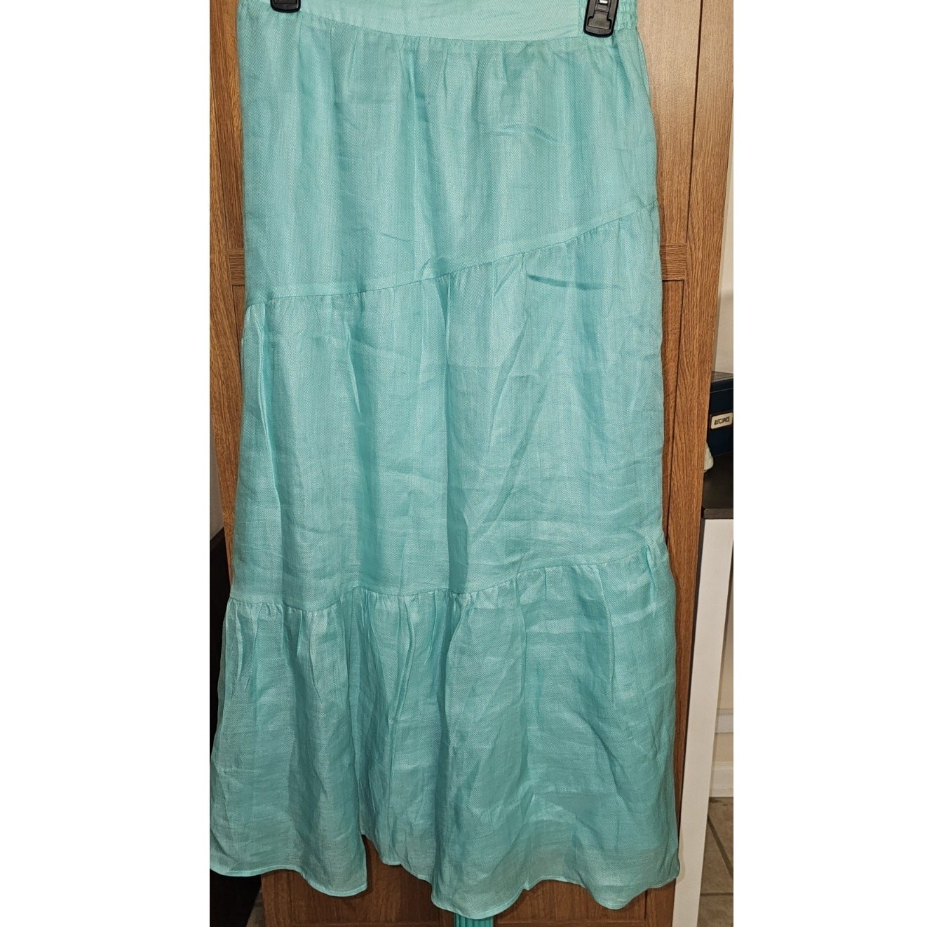 Bardot Turquoise Linen Tiered Maxi Skirt Size 6 Medium Boho Coastal Summer Chic