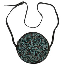 Patricia Nash Turquoise Floral Tooled Leather Round Crossbody Bag