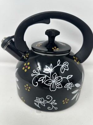 Temptations by Tara Full Size Old World Tea Kettle Teapot Stovetop Black White
