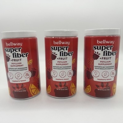 3-Pack Bellway Super Fiber + Fruit Psyllium Raspberry Lemon 18 oz EXP 09/23/2026