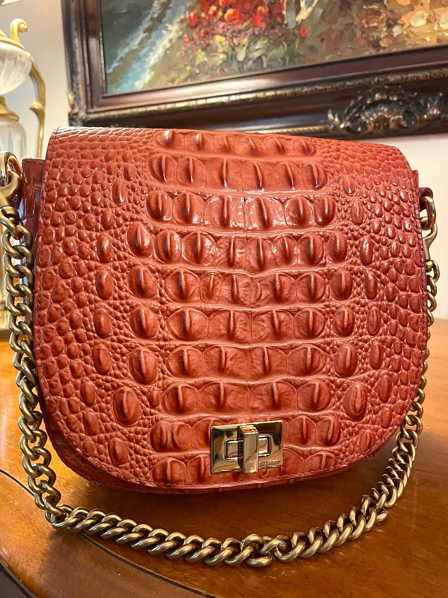 ROSE QUARTZ Brahmin MINI SONNY Pink Orange CROC Flap SADDLE  display picture 1