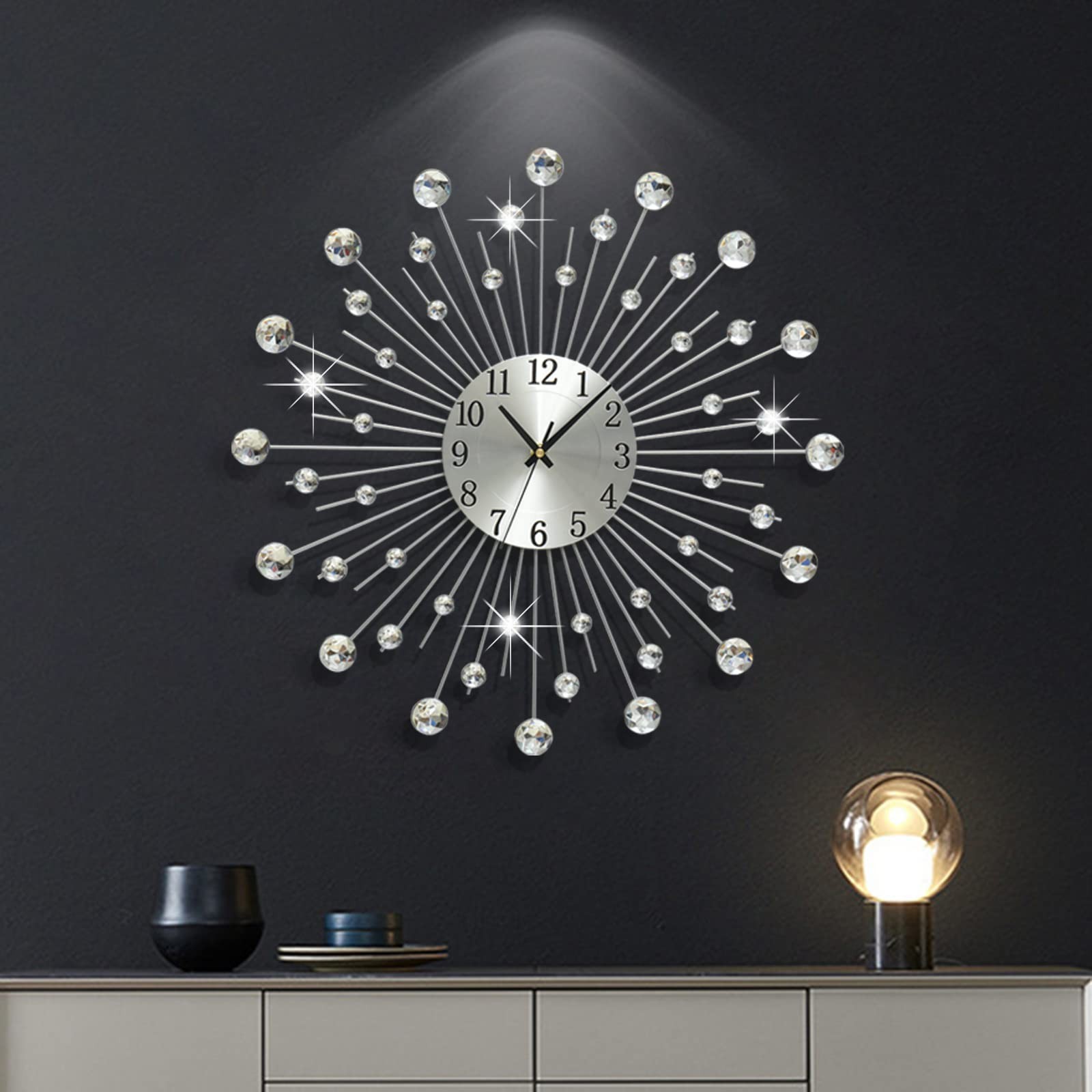 Large Wall Clock for Living Room Decor Non-Ticking Quiet Metal Quartz Clocks ...