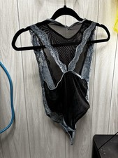 Women's Sheer Lace Bodysuit One Piece Solid Black/Gray Semi-Transparent One Size