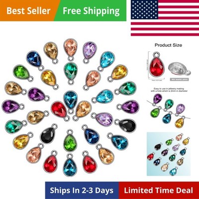 52 Pieces Crystal Beads Pendants Charms Rhinestone Teardrop Jewelry Findings ...