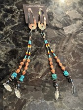 Vtg 2 Native American Sterling Silver, Turquoise. Multicolor Beads 5" Hair Clips