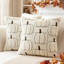 Fall Pumpkin Throw Pillow Covers 18x18 Set of 2, Autumn Soft Plush Faux Fur D...