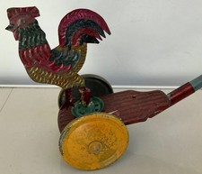 COQ A TIRER OU A POUSSER JEU ANCIEN 1900-1920 EN TOLE JOUET ANCIEN VINTAGE RARE