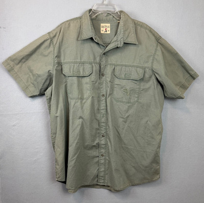 Red Head Co Brand Men Sz 2XL Green Short Sleeve Casual Button Up Shirt Fish Logo