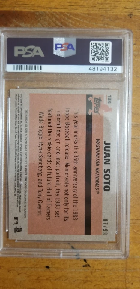 2018 TOPPS SILVER PACK JUAN SOTO 1983 CROMO PROMO-AUTO PSA 10 - Imagem 2 de 2