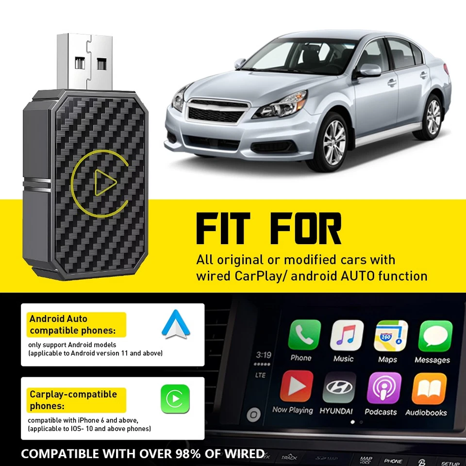 Adaptador Automático Inalámbrico Carplay Android Plug&Play USB Coche Dongle BT CarPlay AI Box Foto 3 de 4