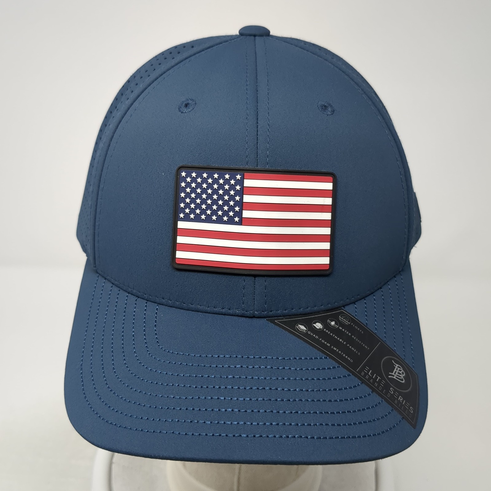 American Flag Patch Snapback Hat Blue One Size La… - image 2