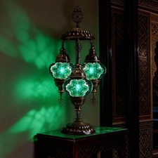 3 Globe Mosaic Tiffany Style Table Lamp Stained Glass Turkish Desk Light Boho