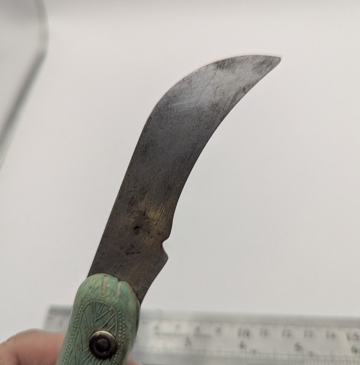 Vintage Soviet Gardening Pruning Knife Green Plastic Handle Curved Blade USSR