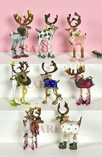 Mackenzie-Childs Patience Brewster Dash Away Reindeer Mini Ornament Set of 8 New