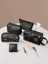 5pcs Black Mesh Makeup Bag Set Travel Cosmetic Organizer Zipper Pouch Waterproof
