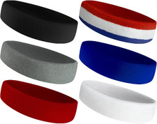 6-Pack Sweatbands Sports Headband for Men  Women - Moisture-Wicking Terry Cloth