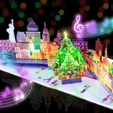 3D Pop Up Christmas Cards with Lights & Music,Musical Cards with Envelopes Girls
