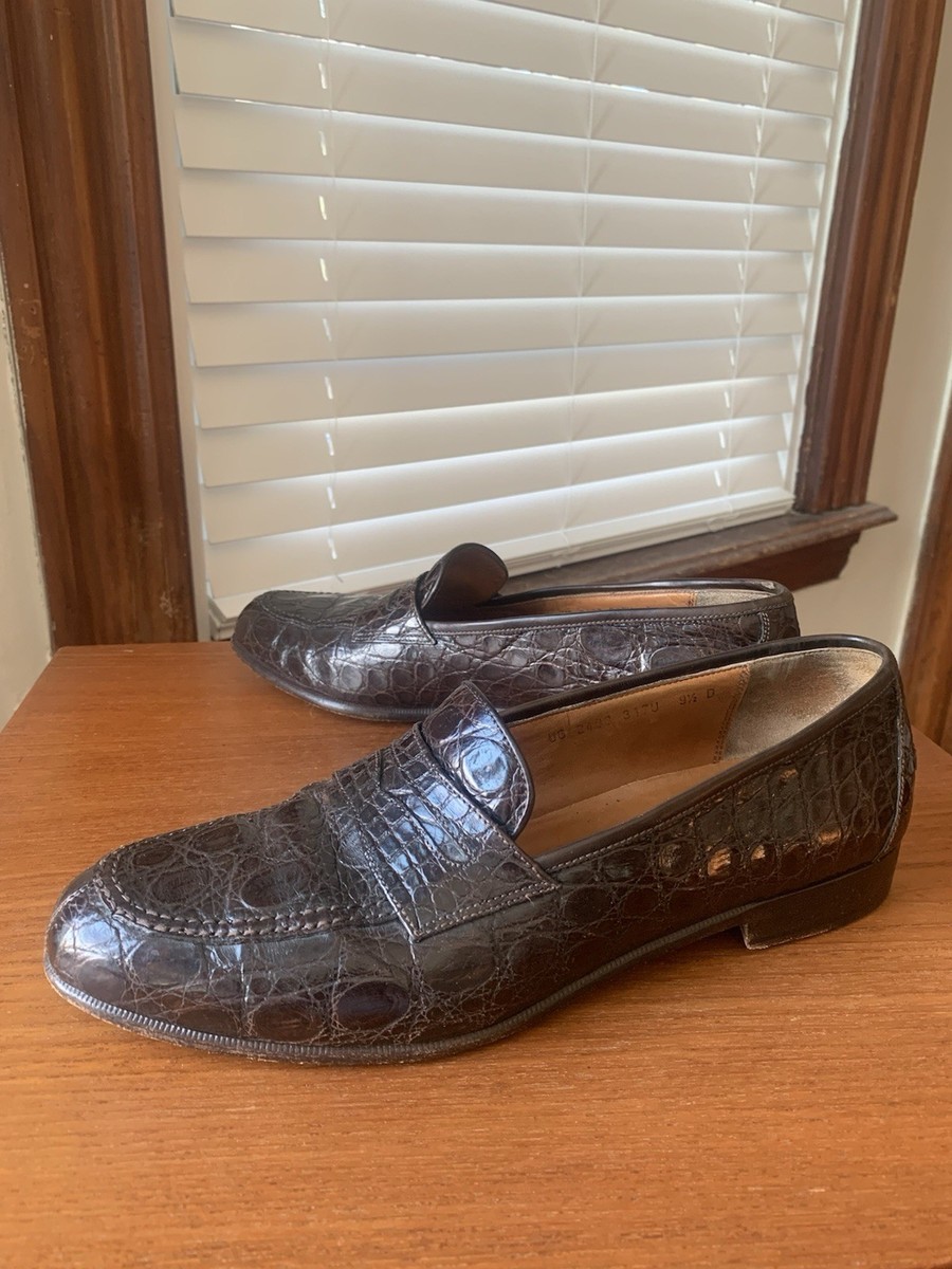 FERRAGAMO 9.5D BROWN CROCODILE PENNY LOAFERS SHOES EXOTIC  display picture 1