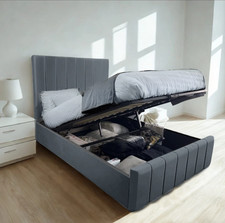 New Ottoman Storage Bed Frame Plush Velvet Black Grey Cream