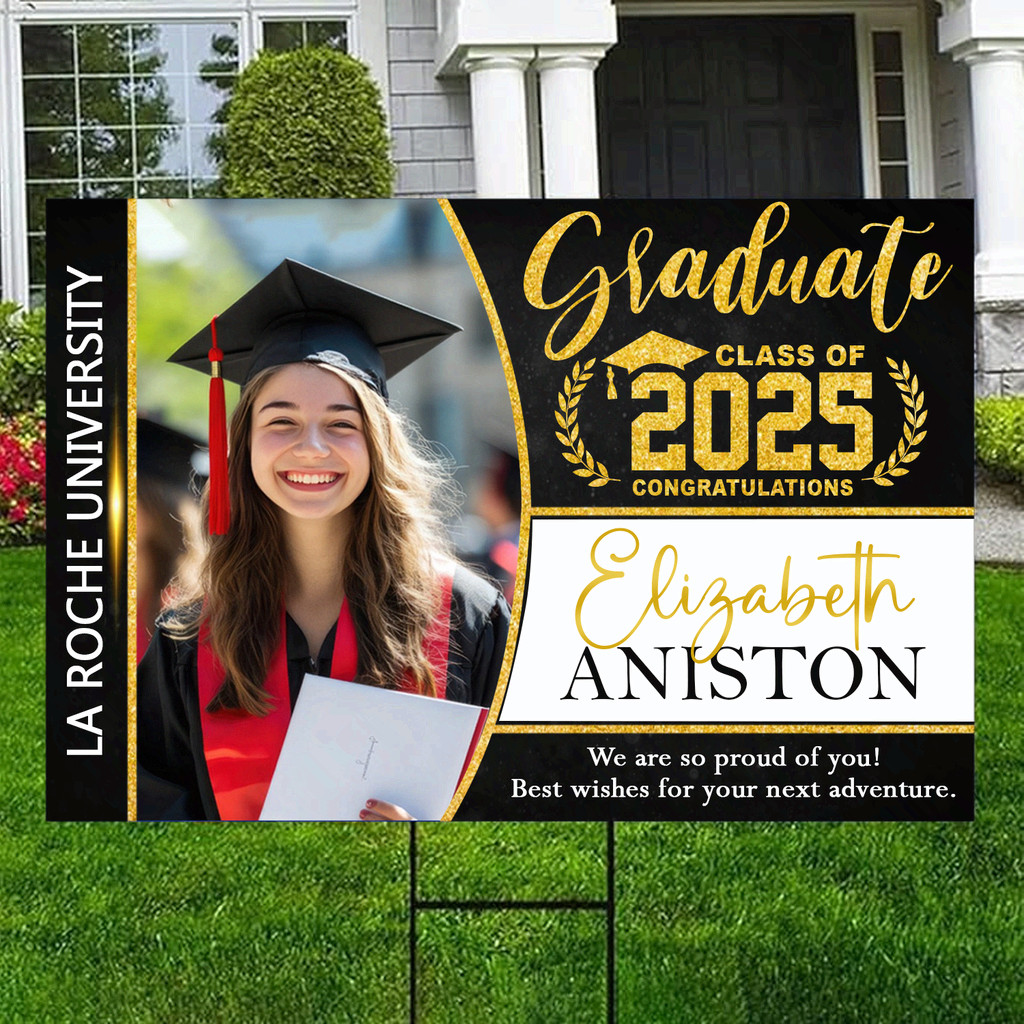 Personalized Congrats Grad Yard Sign With Photo, Custom Graduation Yard Sign