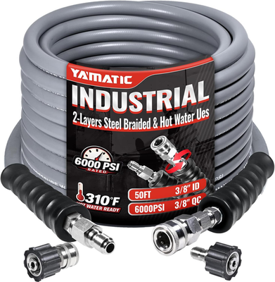 #ad Industrial Pressure Washer Hose 50FT 3 8quot;6000PSI Hot Water up to 310°F 2 Lays $179.99