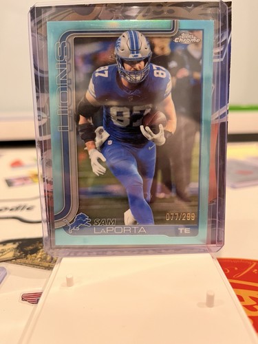 2025 Topps Chrome Sam LaPorta #100 Teal Refractor 077/299