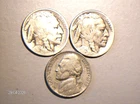 1928, 1929S Indian Head Buffalo Nickels & 1939 Jefferson Nickel, circulated  H2