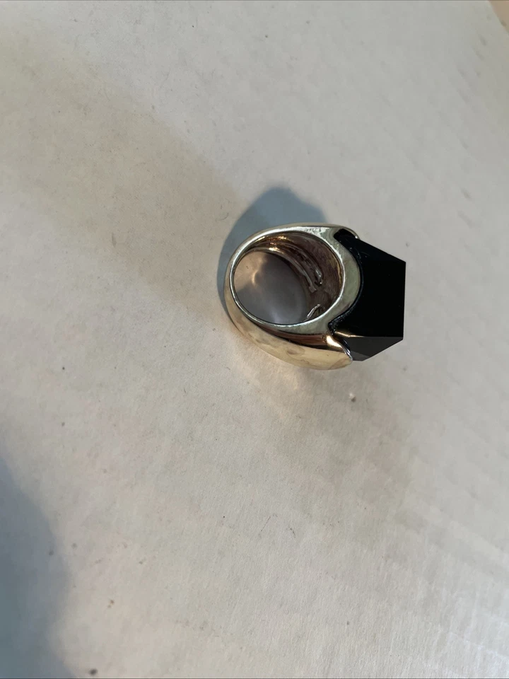 Anillo faceta negro MARK/AVON pequeño-medio 5 tono plateado con piedra sintética 1" con Foto 2 de 4