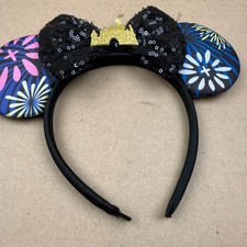 Disney Parks Fireworks Minnie Mouse Ears Headband with Gold Glitter Castle