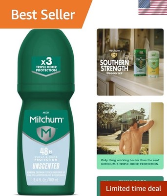 Quick-Drying Unscented Antiperspirant Roll-On - 48HR Protection for Men, 3.4 oz