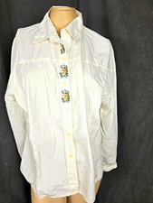 Vintage Bushwacker Shirt Large Cotton Ivory Floral Cross Stitch Embroidered Y2k