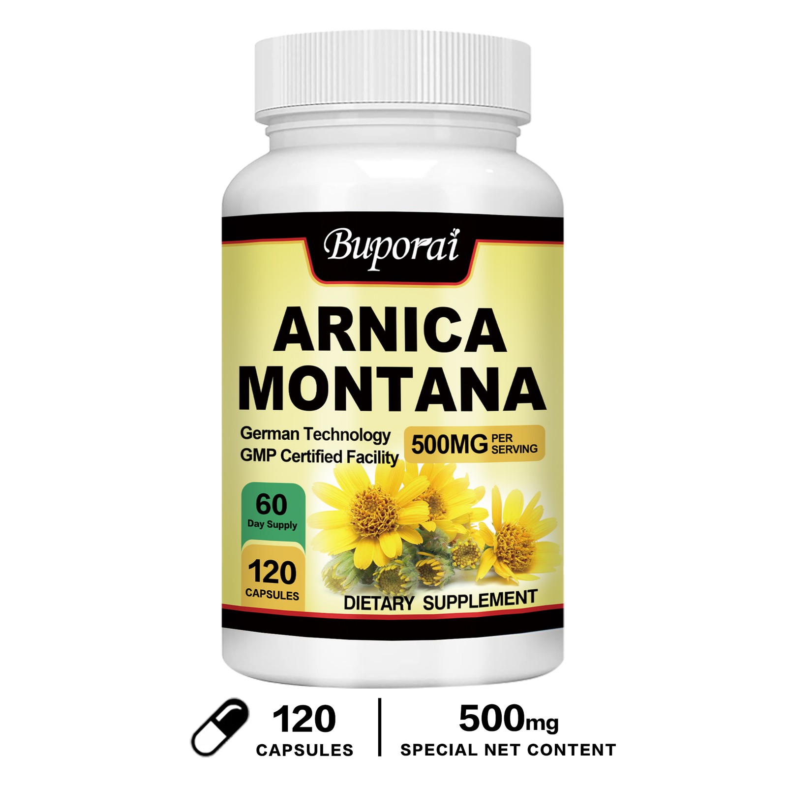 Arnica Montana 500mg -High Potency,Pain,Bruises Relief,Anti-Inflammatory Support