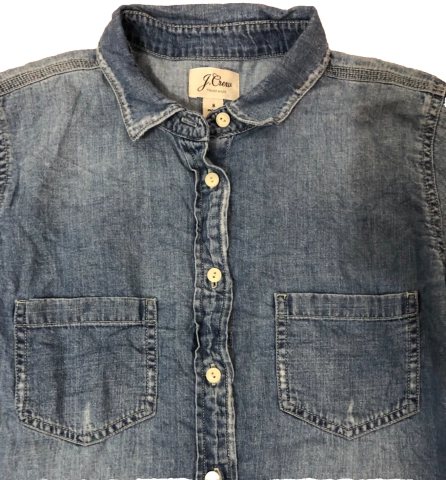 JCrew Mens Denim Shirt Blue Long Sleeves Full Linen Size 8 Small - Image 4 of 4