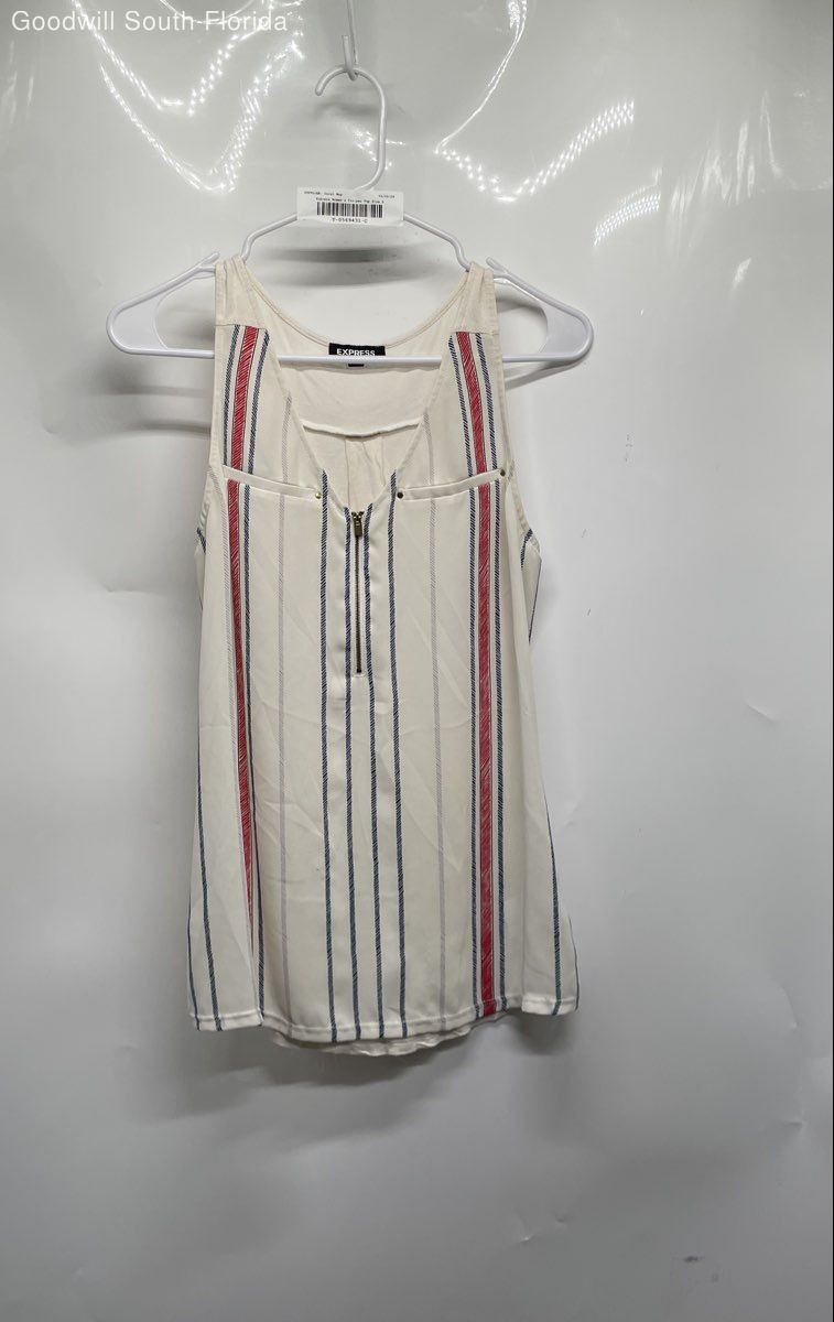 Express Womens White Red Striped V-Neck Sleeveless Tank Top Size Small
