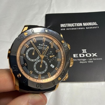 Edox Chronoffshore-1 Chronograph Uhr Black Dial Rose Gold Tone 500m Rubber
