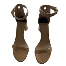 Stuart Weitzman Nudistcurve Sandals Sz 9 Tan Block Heels Patent Leather