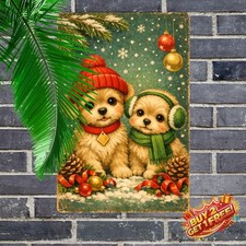 Christmas Chihuahua Iron Wall Art Metal Tin Sign with Aluminum Foil