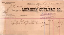Meriden Cutlery Co Meriden CT 1895 Billhead Silver Ware