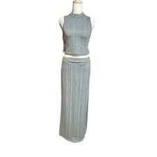 Cider blue knit top and maxi skirt set