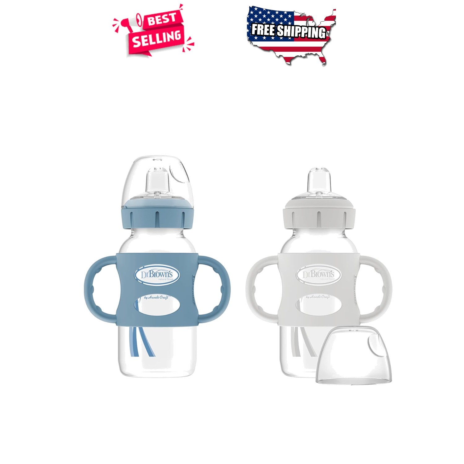Sippy Bottle 9oz Wide Neck Silicone Spout Removable Handles 